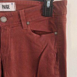 PAIGE Dark Red Coated / Faux Leather Skinny Jeans